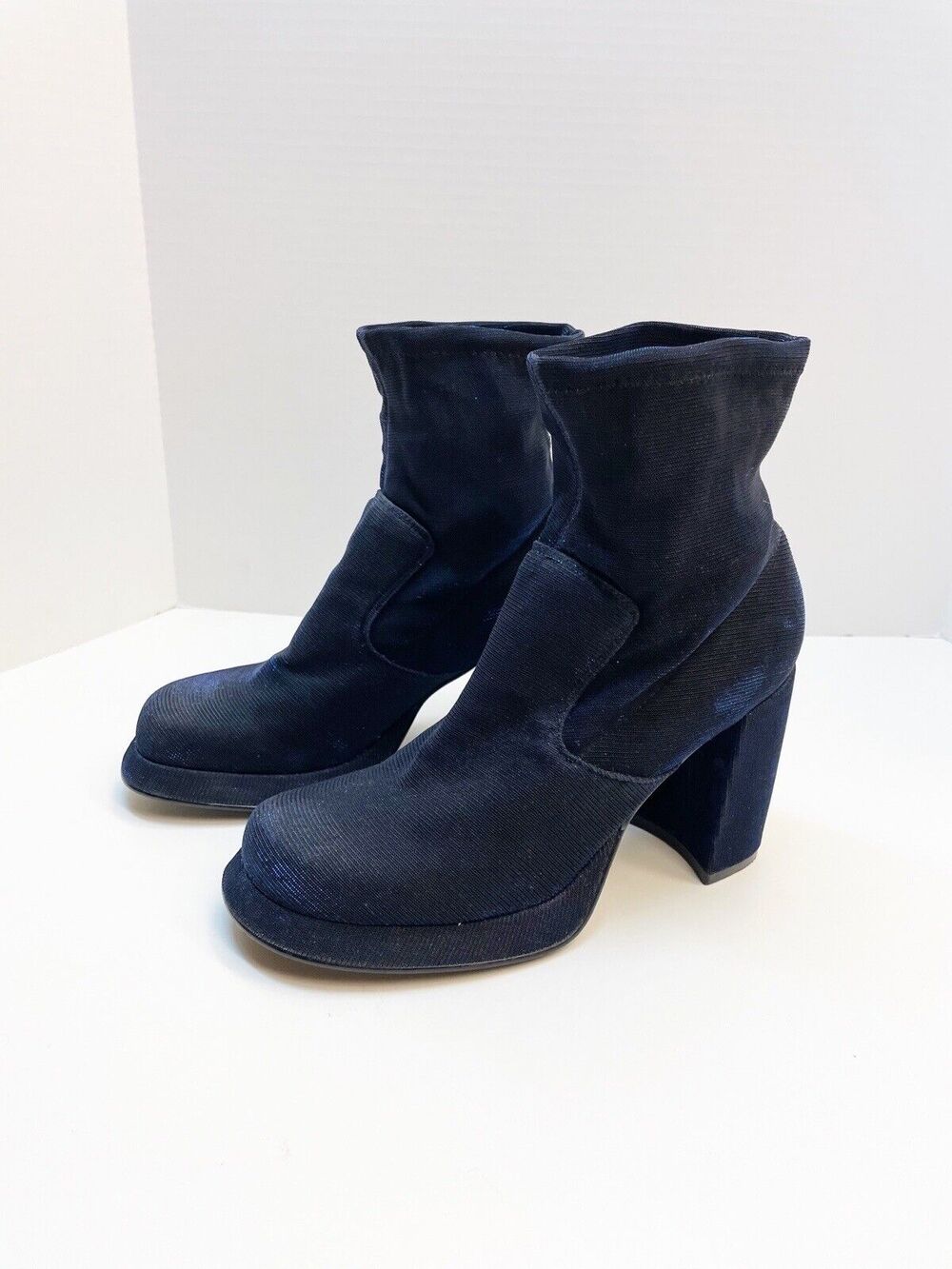 9&co Platform Sock Boots Blue Black Metallic 90s Y2K Vintage Size 9.5